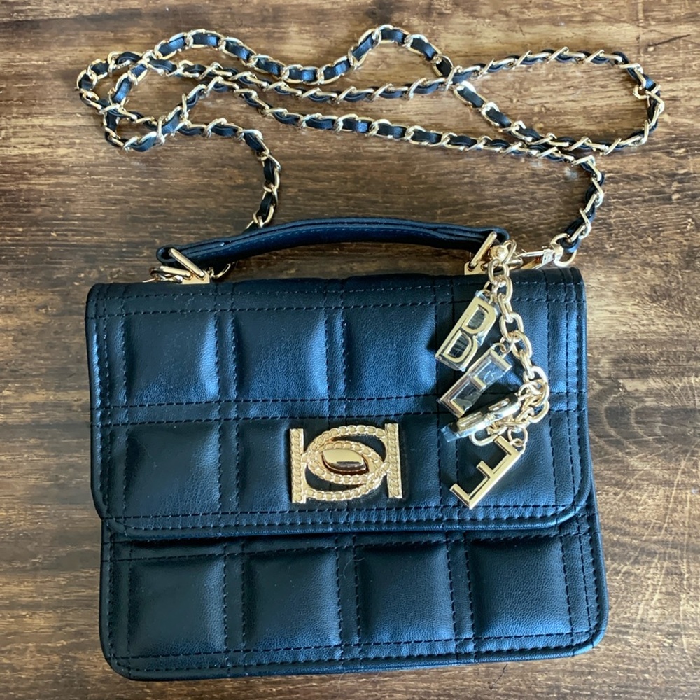 BEBE BLACK QUILTED CROSSBODY BAG